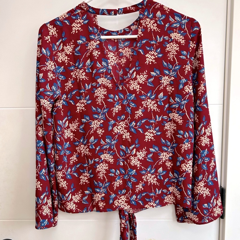 Madewell Bell Sleeve Tie Front Top Antique Floral